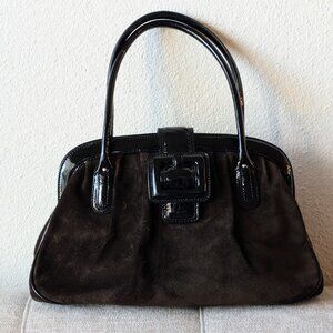 Banana Republic Brown Suede Black Patent Leather Bag